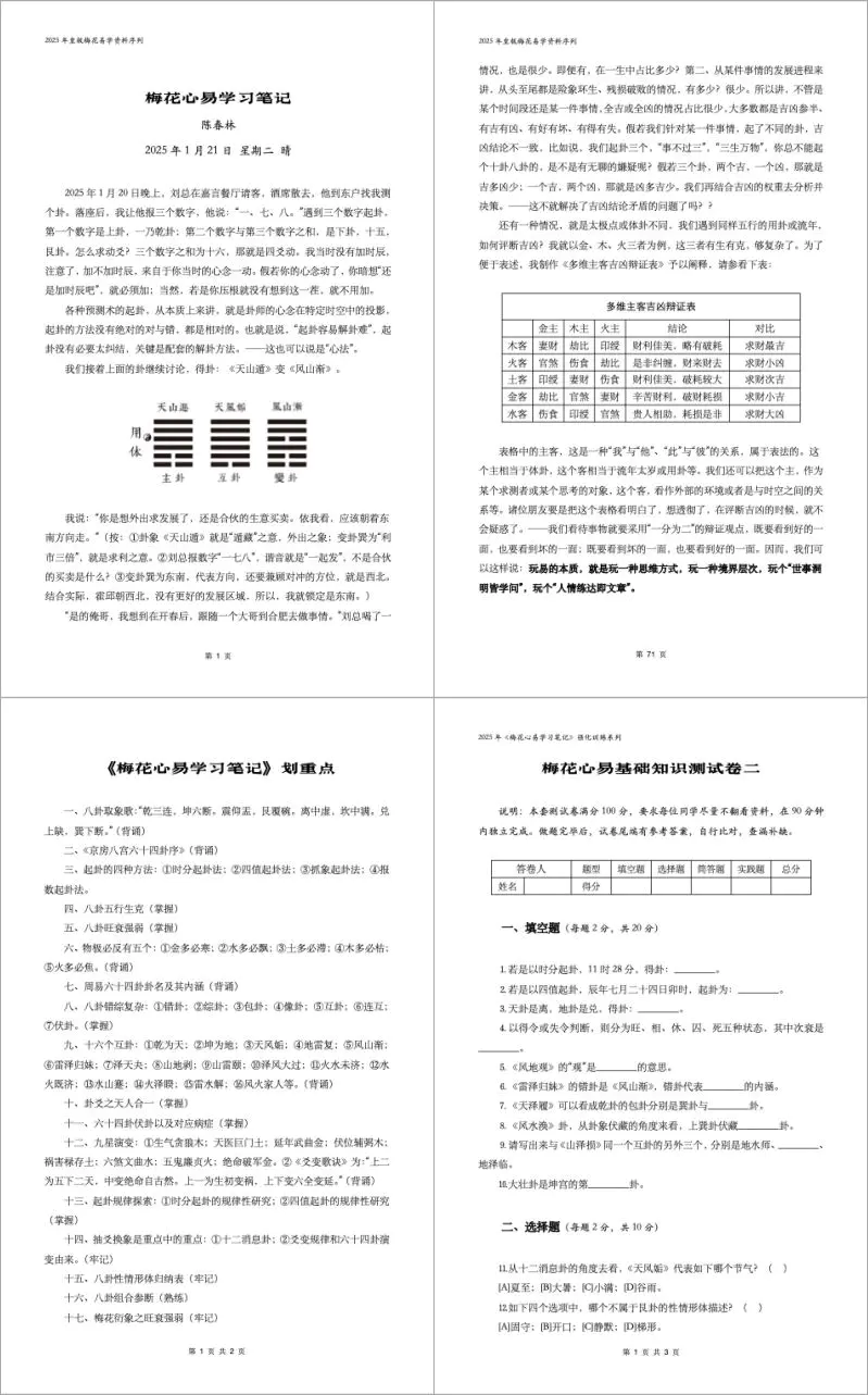 陈春林2025版 梅花心易学习笔记 PDF 6份