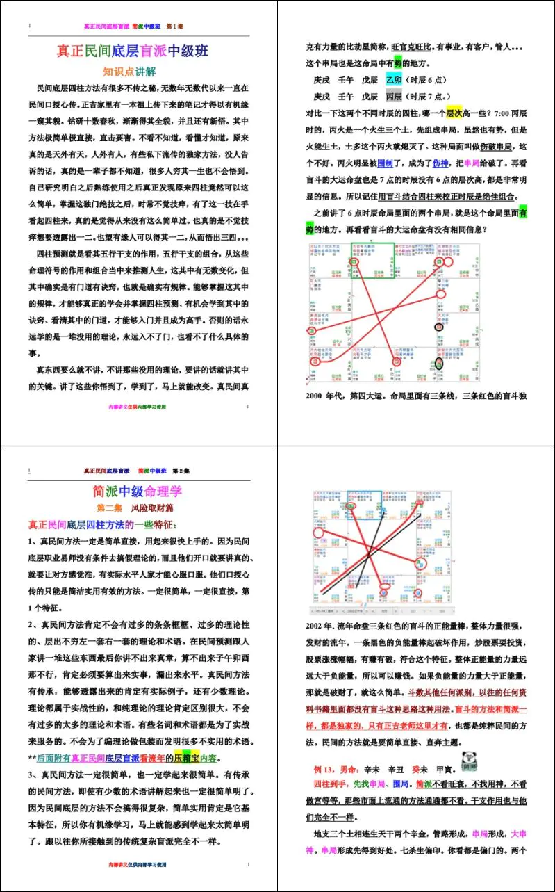正吉居士 真正民间底层盲派中级班 1-2集 PDF 共644页