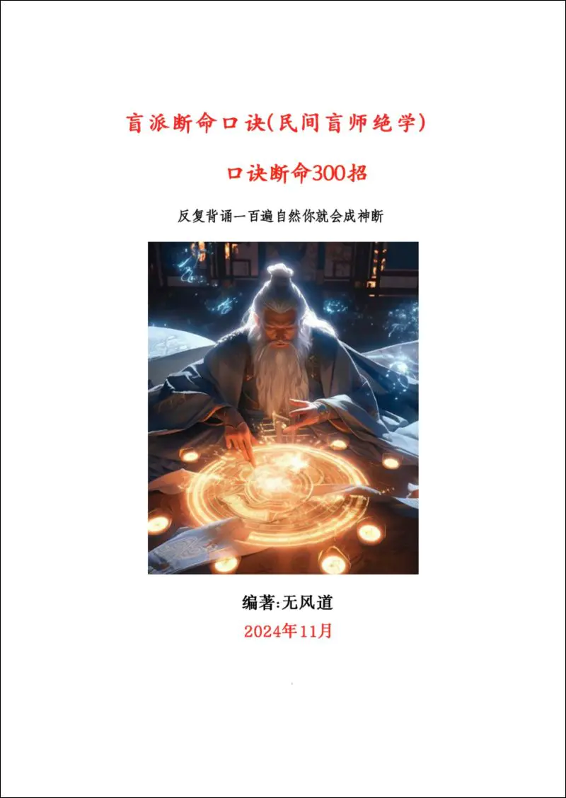 无风道 盲派断命口诀300招 PDF 369页 民间盲师绝学